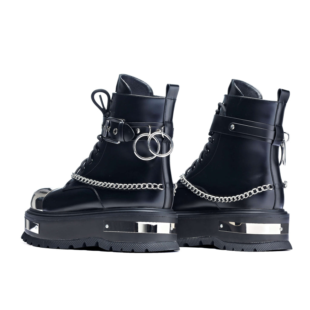 Borin Men's Hardware Platform Boots - Ankle Boots - KOI Footwear - Black - Back Detail