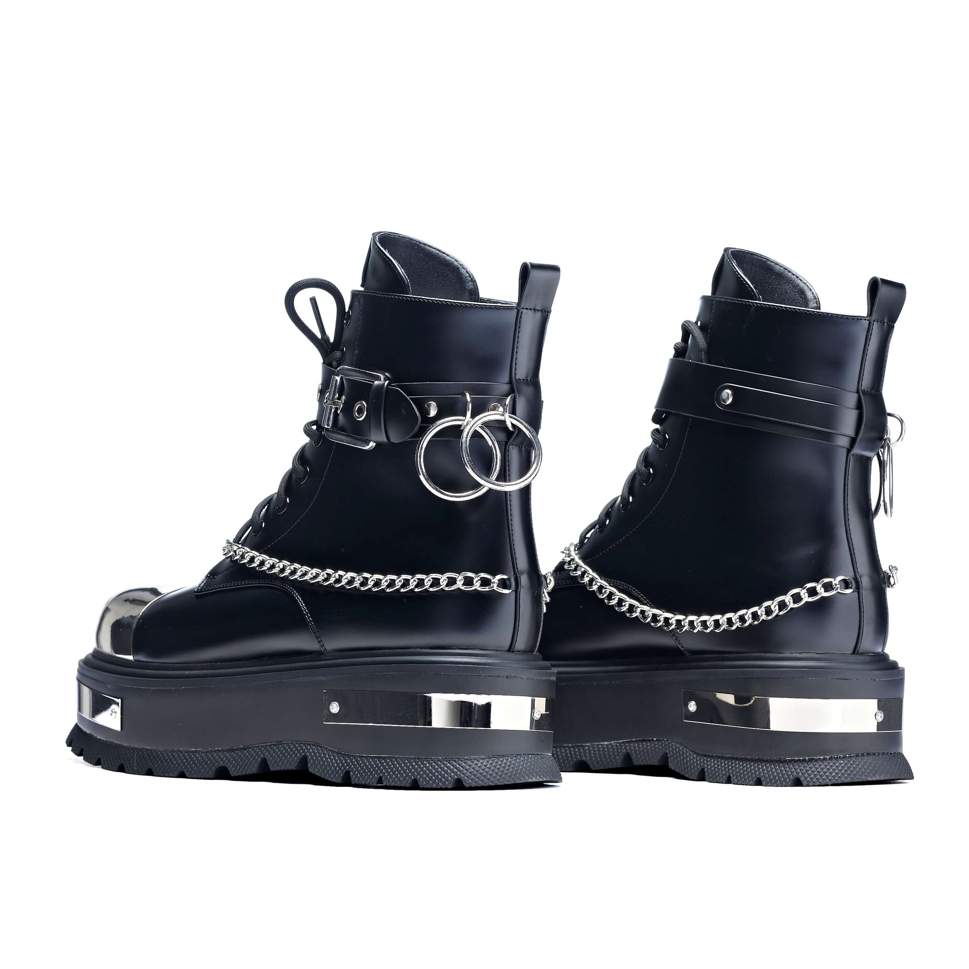 Borin Men's Hardware Platform Boots - Ankle Boots - KOI Footwear - Black - Back Detail