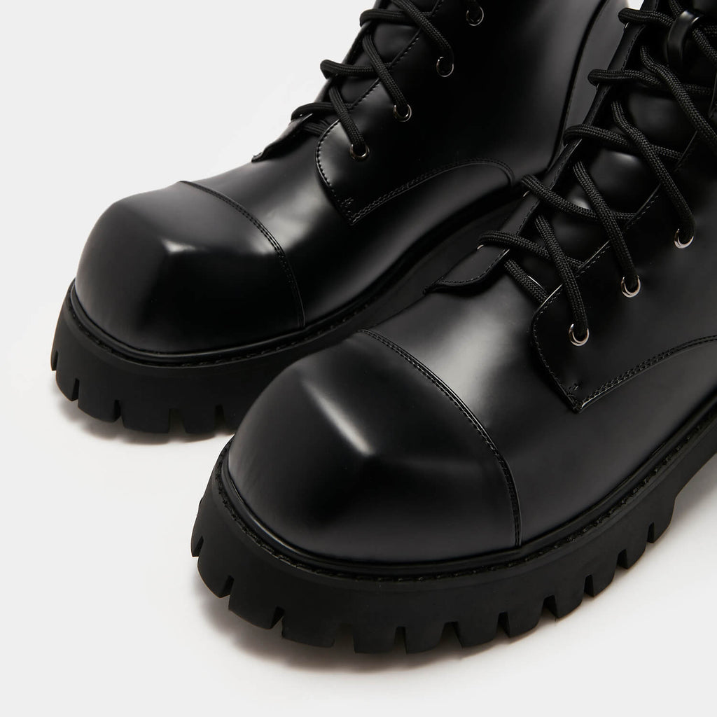 Gimli Men's Black Square Toe Lace Up Boots - Ankle Boots - KOI Footwear - Black - Front Detail